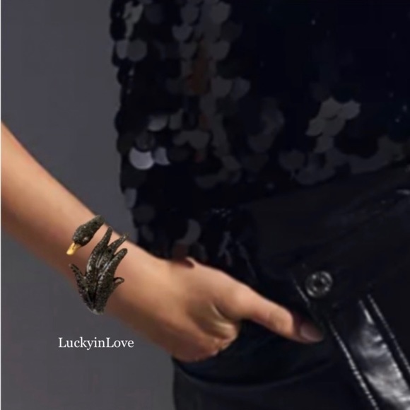 ALEXIS BITTAR • NEW Rare Black Crystal Swan Gold
Hinged Bypass Bangle Bracelet - Picture 2 of 7